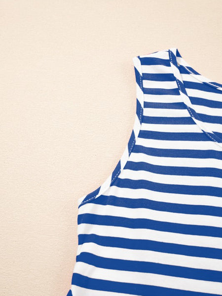 EG fashion sleeveless striped midi dress summer in blue and white stripes perfect for warm weather