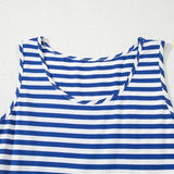 EG fashion striped midi dress summer in blue and white sleeveless design with round neckline