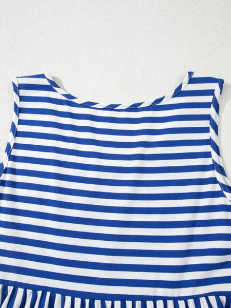 EG fashion striped midi dress summer with blue and white horizontal stripes sleeveless design