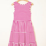 EG fashion striped midi dress summer in pink and white hanging on wooden hanger