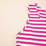 EG fashion striped midi dress summer style with pink and white horizontal stripes sleeveless design