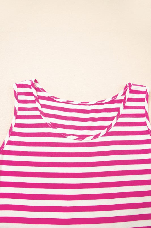 EG fashion striped midi dress summer style with pink and white horizontal stripes and sleeveless design