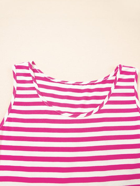 EG fashion striped midi dress summer style with pink and white horizontal stripes and sleeveless design