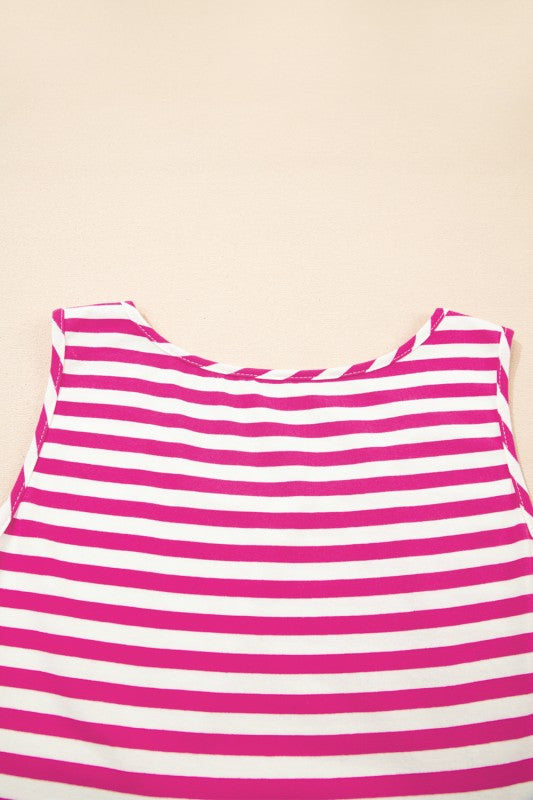 Pink and white striped midi dress summer by EG fashion with sleeveless design and round neckline