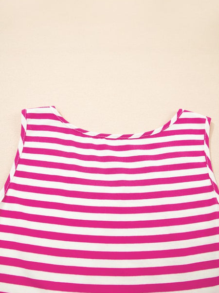 Pink and white striped midi dress summer by EG fashion with sleeveless design and round neckline