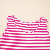 EG fashion pink and white striped midi dress summer sleeveless design with round neckline