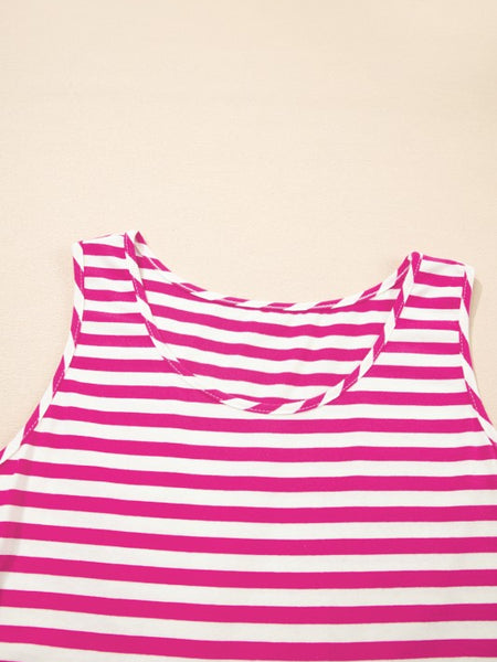 EG fashion pink and white striped midi dress summer sleeveless design with round neckline