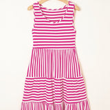 EG fashion striped midi dress summer in pink and white with sleeveless design on wooden hanger