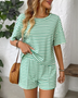 Trendsi striped summer lounge set with green and white horizontal stripes and comfortable shorts