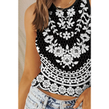 Trendsi black and white sleeveless Stylish Crop Top with floral pattern and casual fit