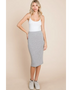 Stylish gray knit midi pencil skirt dress by Babe Beachwear worn with white tank top and sneakers