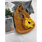 Babe Beachwear summer crochet tote 2025 in mustard yellow with large flower decoration