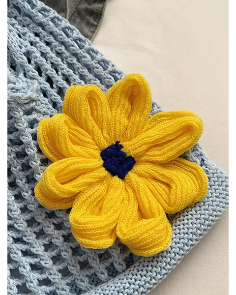 Babe Beachwear summer crochet tote 2025 with light blue knit and yellow flower decoration