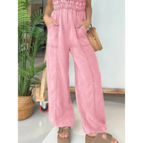 Pink Babe Beachwear spaghetti strap summer jumpsuit with wide legs and side pockets