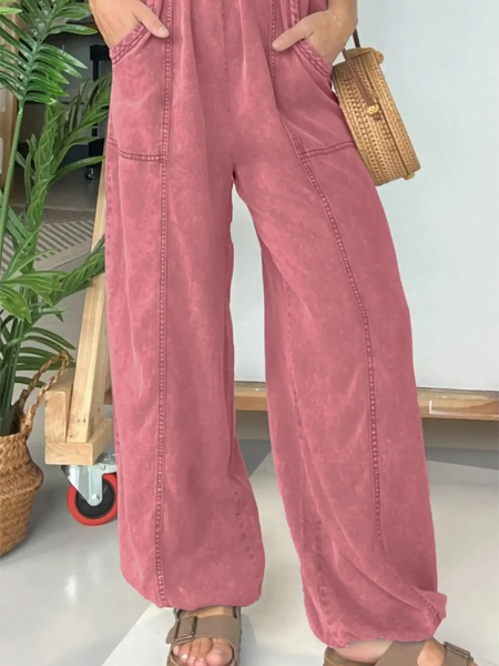 Babe Beachwaer spaghetti strap summer jumpsuit in dusty rose with wide legs and front pockets