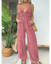 Babe Beachwear spaghetti strap summer jumpsuit in pink with deep v-neck and wide legs