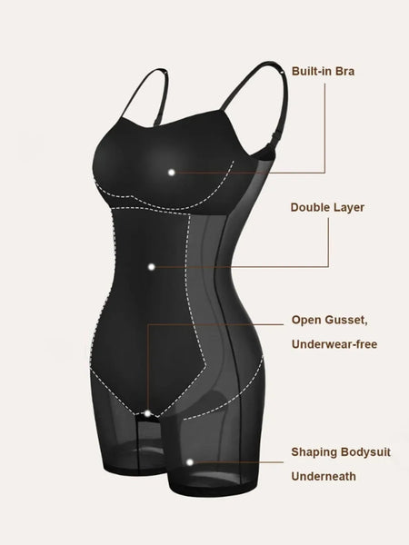 Trendsi summer shapewear dress with bra pads featuring built-in bra, double layer, and shaping bodysuit underneath
