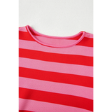 Close-up of red and pink striped ruffle sleeve summer top neckline by Trendsi