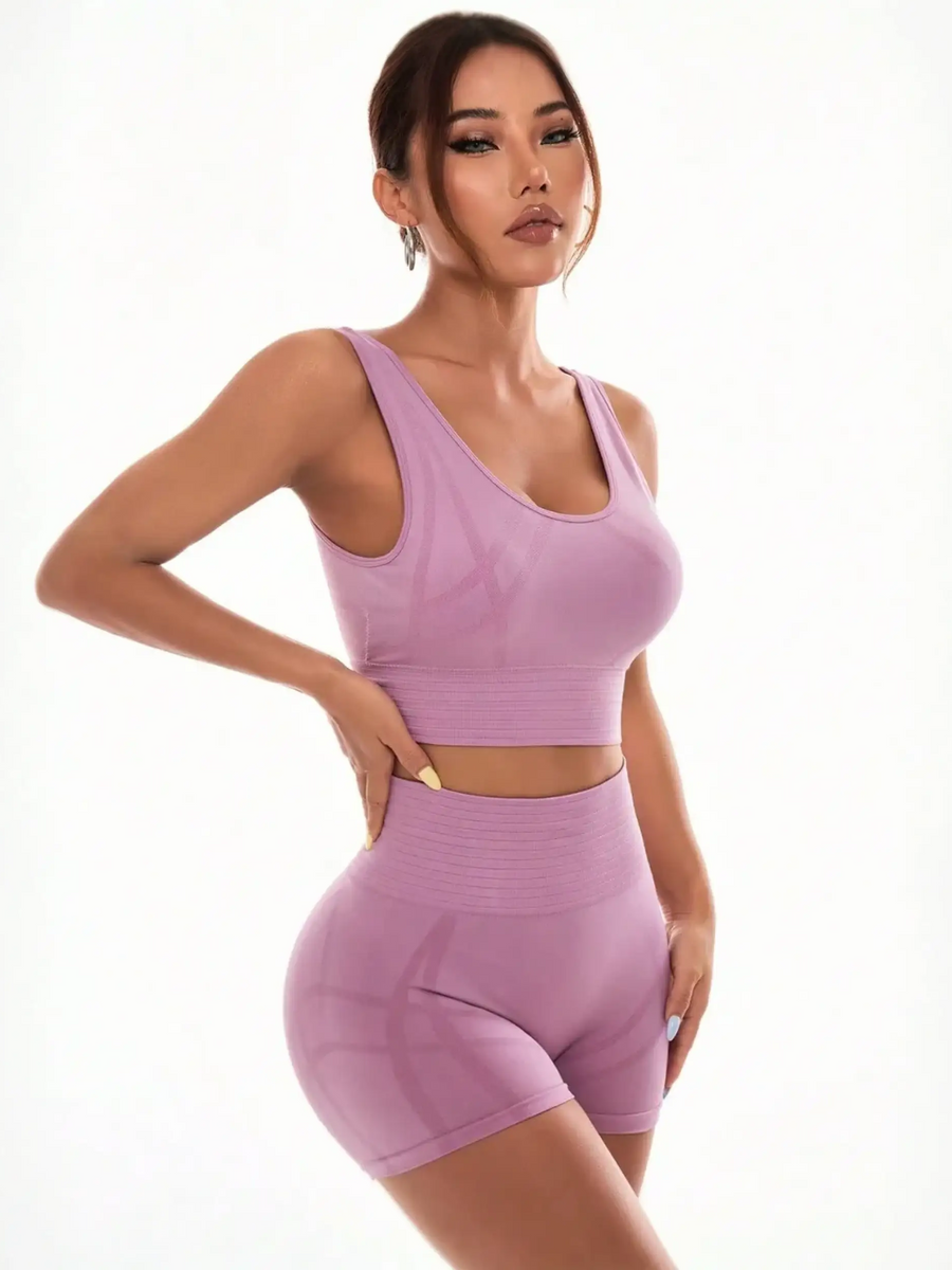 Trendsi lavender active set featuring a sleeveless crop top and high-waisted shorts summer workout clothes set