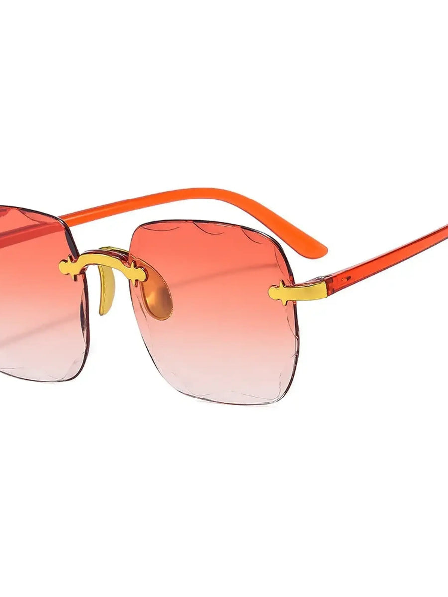 Rimless square chic sunglasses with orange gradient lenses for a stunning look