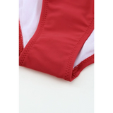 Close-up of red supportive halter bikini for women bottom with detailed stitching by Beach Babes