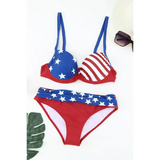 Beach Babes patriotic supportive halter bikini for women with stars and stripes design