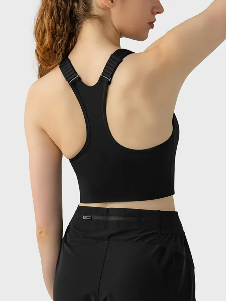 Trendsi black supportive workout bra for women with adjustable straps and racerback design
