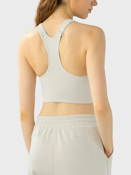 Trendsi supportive workout bra for women in light gray with racerback design