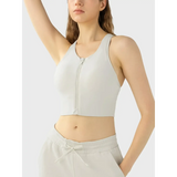 Trendsi supportive workout bra for women in light gray with front zipper and racerback design