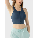 Trendsi supportive workout bra for women in navy with front zipper and racerback design