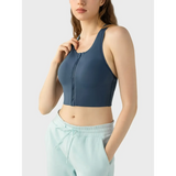 Trendsi supportive workout bra for women in dark blue with front zipper and racerback design