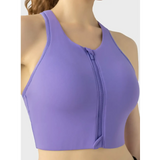 Trendsi purple supportive workout bra for women with front zipper and wide straps