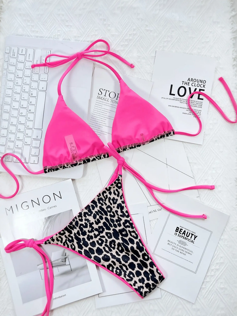 Pink and leopard print bikini from the ultimate swimsuit collection perfect for summer