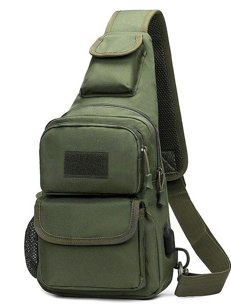 Babe Beachwear olive green tactical bag for men with multiple zippered compartments and adjustable shoulder strap