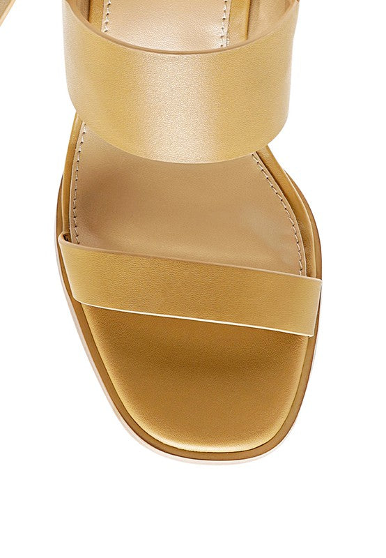 Rag Company tan slingback block heel sandals with wide straps and stitched sole detail