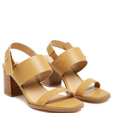 Rag Company tan slingback block heel sandals with wide strap and cushioned footbed