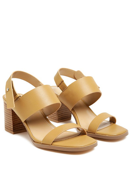 Rag Company tan slingback block heel sandals with wide strap and cushioned footbed
