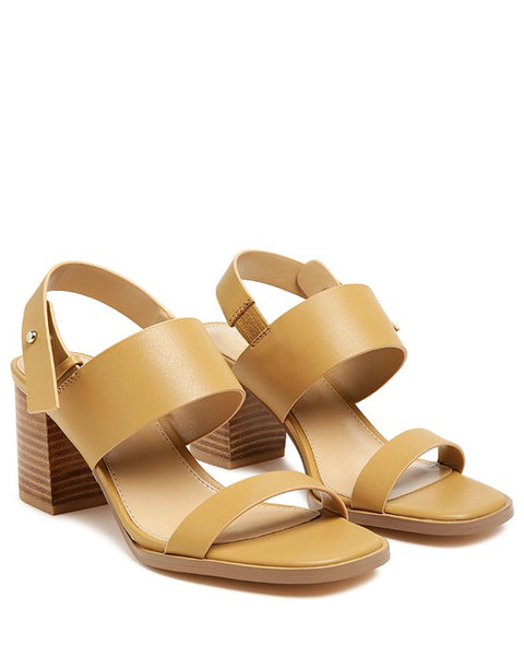 Rag Company tan slingback block heel sandals with wide strap and cushioned footbed