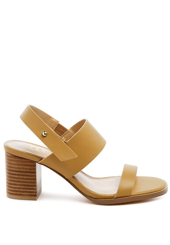 Rag Company tan slingback block heel sandals with wide straps and wooden block heel