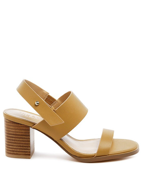 Rag Company tan slingback block heel sandals with wide straps and wooden block heel