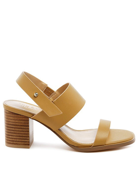 Rag Company tan slingback block heel sandals with wide straps and wooden block heel