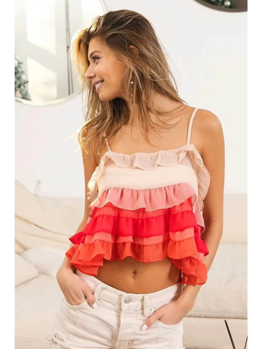BiBi Crinkle Chiffon Ruffle Tiered Adjustable Strap Top - Beach Babes Beachwear - Fort Lauderdale