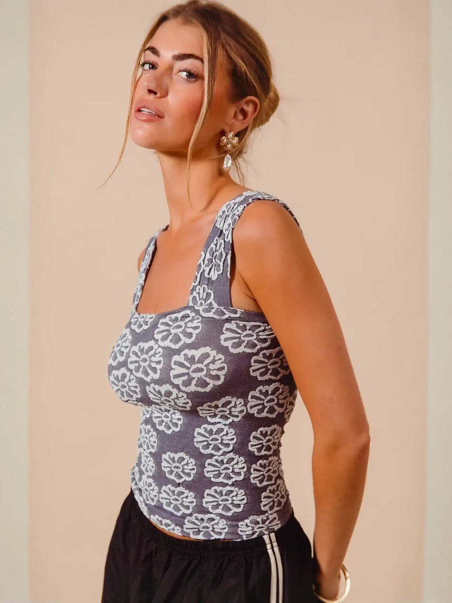 Floral-patterned gray tank top from Bloom in Style collection