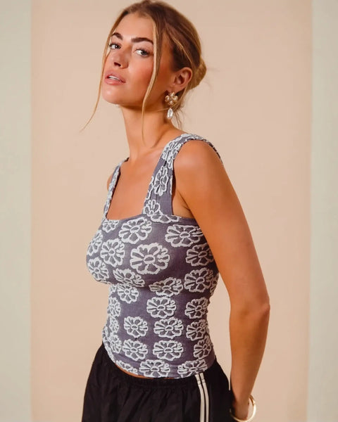 Floral-patterned gray tank top from Bloom in Style collection