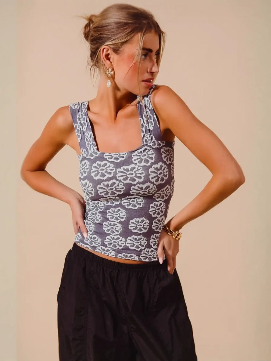 Gray floral patterned tank top from Bloom in Style perfect for casual wears