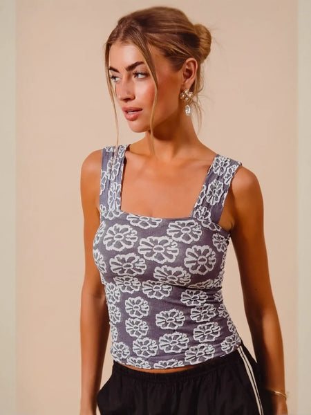 Gray floral print tank top from Bloom in Style perfect for casual looks