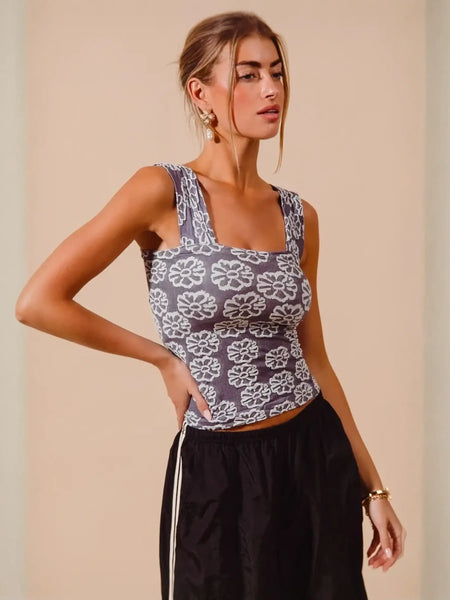 Gray floral print tank top from Bloom in Style perfect for summer vibes