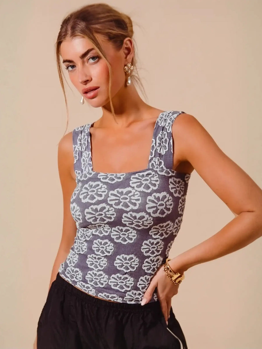 Gray floral print tank top from Bloom in Style looks stylish and perfect for summer