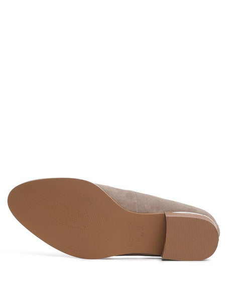 Sole view of Rag Company black genuine leather loafers showcasing durable brown outsole and heel