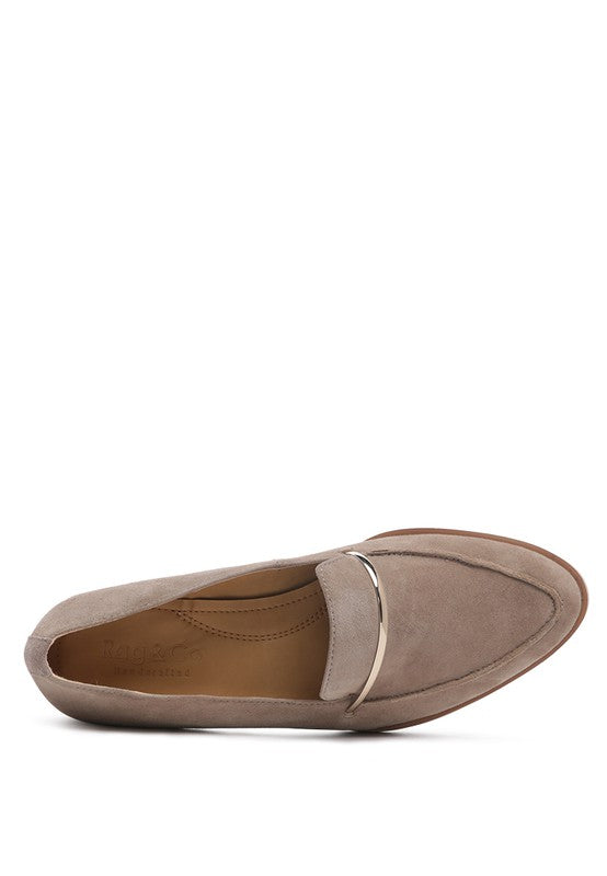 Rag Company taupe suede loafers with metal detail and cushioned insole for casual wear
